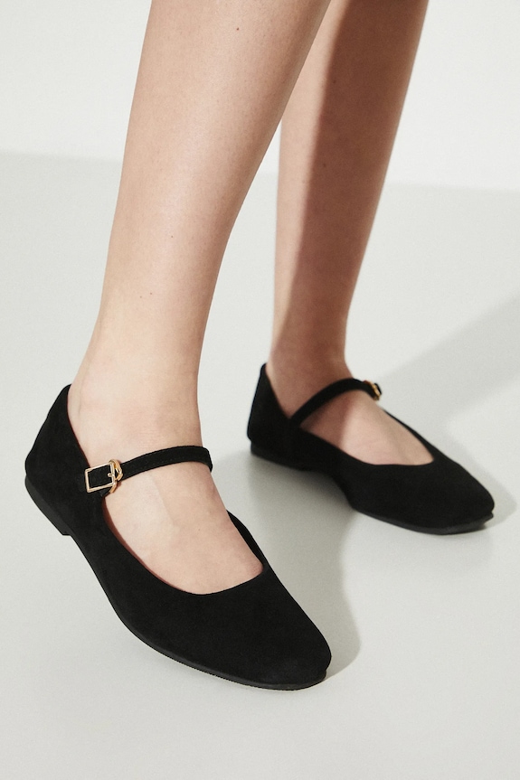 Baleriny zamszowe damskie z elastyczną podeszwą kolor czarny RS25-OBD302