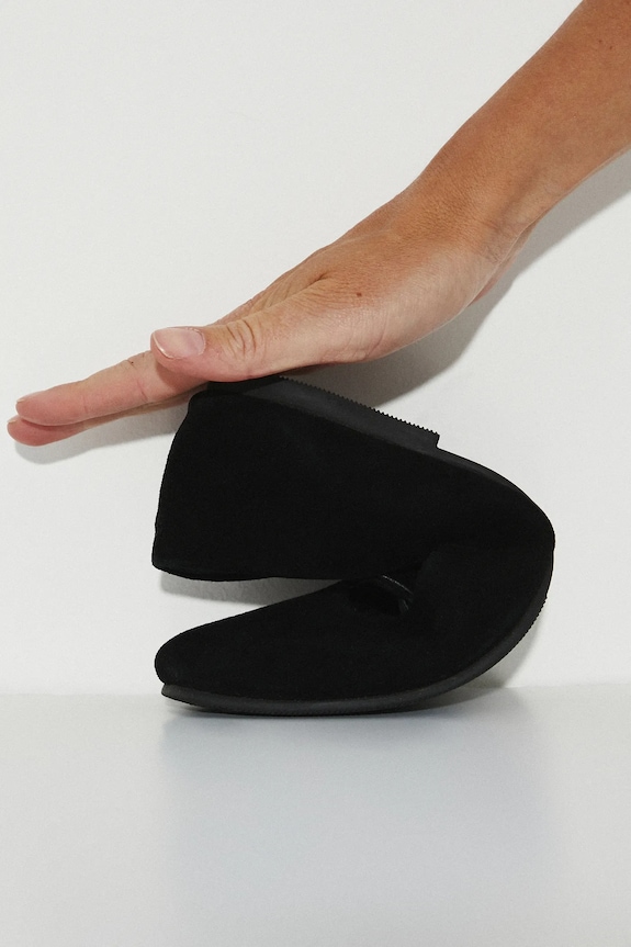 Baleriny zamszowe damskie z elastyczną podeszwą kolor czarny RS25-OBD302
