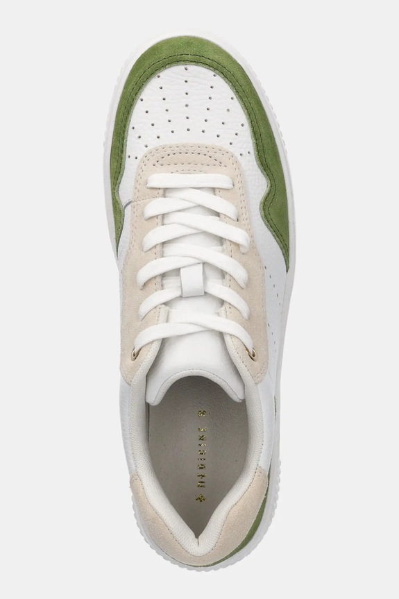 Sneakersy skórzane damskie z zamszowymi wstawkami kolor biały RS25-OBD303 biały