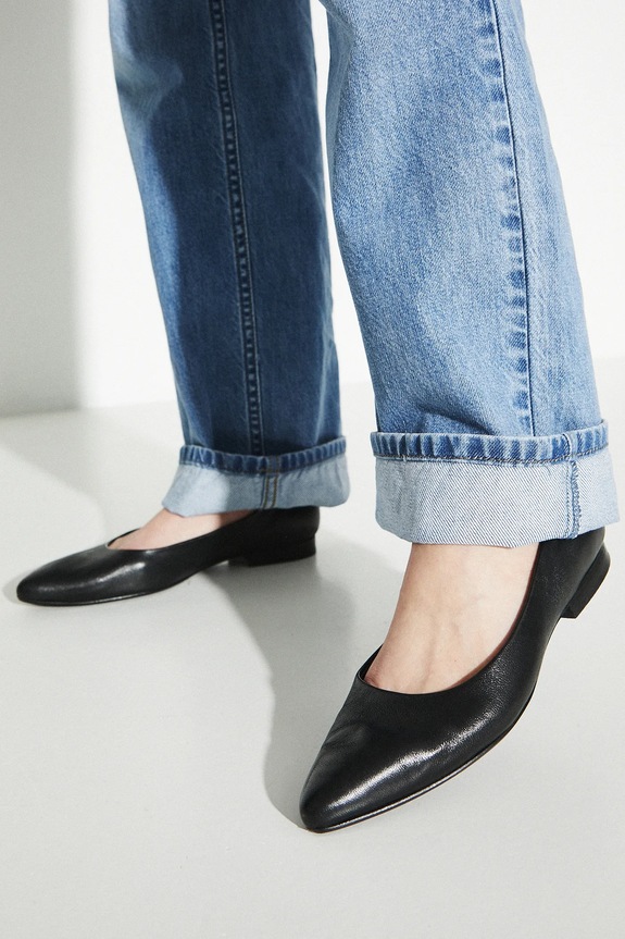 Kožené balerínky dámske čierna farba FLEXIBLE SOLE čierna RS25-OBD305