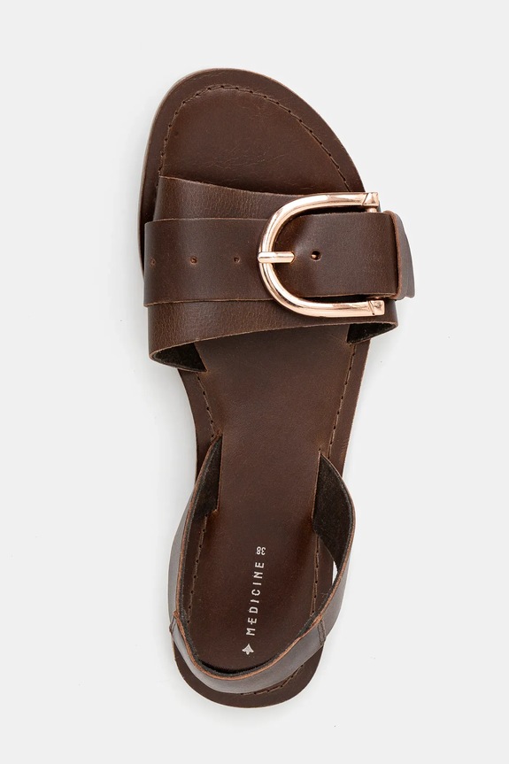 Kožené sandále s ozdobnou sponou hnedá farba hnedá RS25-OBD703