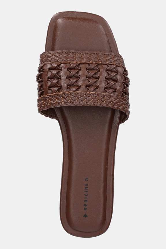 Kožené šľapky dámske s textúrou hnedá farba RS25-OBD710 hnedá