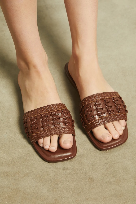 Kožené šľapky dámske s textúrou hnedá farba RS25-OBD710