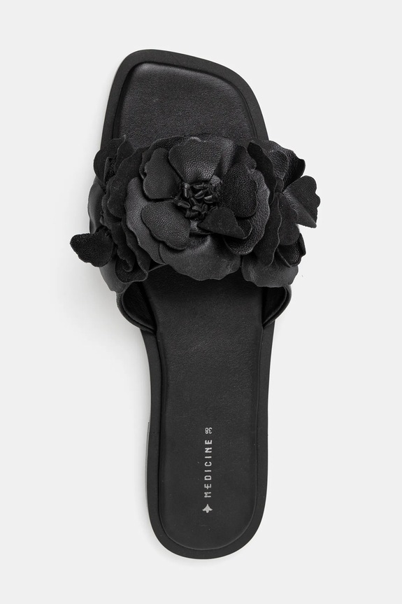 Klapki skórzane damskie z ozdobną aplikacją kolor czarny RS25-OBD711 czarny