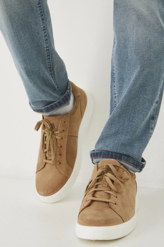 Sneakersy zamszowe męskie z elastyczną podeszwą kolor beżowy RS25-OBM305