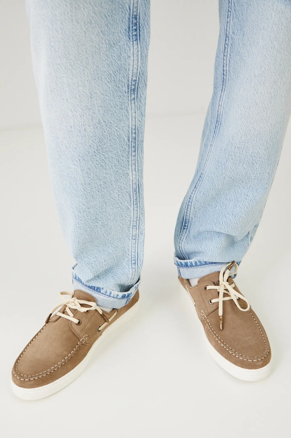 Semišové mokasíny pánské s pružnou podrážkou béžová barva RS25-OBM501