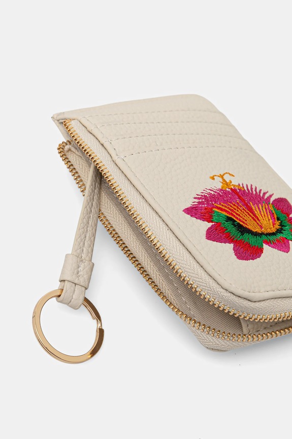 Pouzdro na karty dámské z ekologické kůže, s ozdobným prošíváním béžová barva béžová RS25-PFDA01