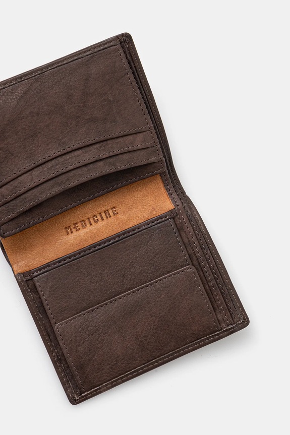 Akcesoria Portfel skórzany męskie z ozdobnymi przeszyciami kolor brązowy RS25-PFM700 brązowy