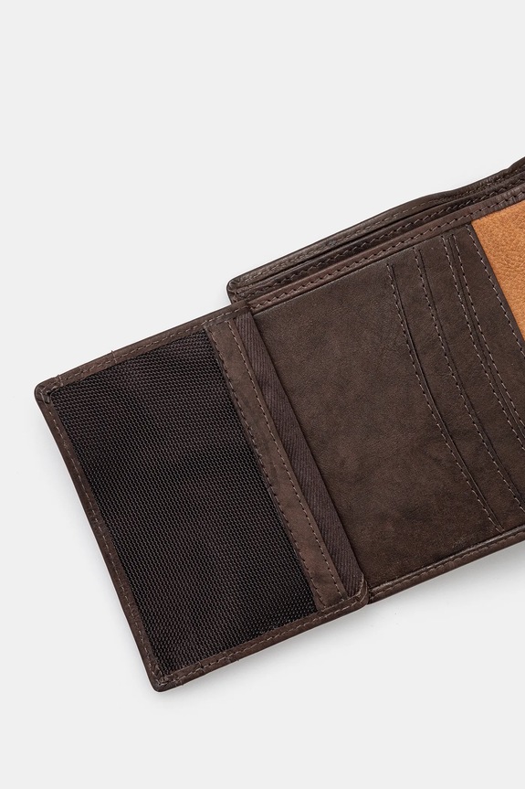 Portfel skórzany męskie z ozdobnymi przeszyciami kolor brązowy brązowy RS25-PFM700