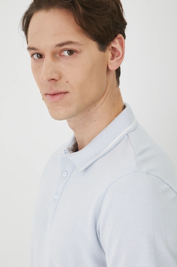 Polo bawełniane męskie z dzianiny strukturalnej kolor niebieski niebieski RS25-POM050