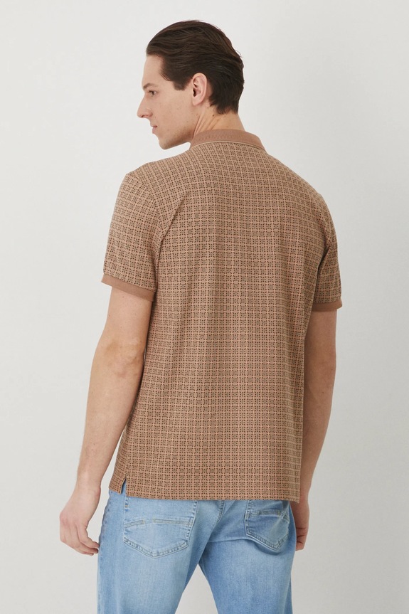 Oblečení Bavlněné polo tričko pánské s elastanem a jemným vzorem béžová barva RS25-POM060 béžová