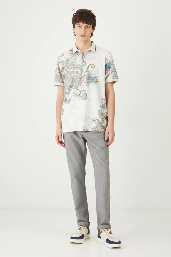 Bavlněné polo tričko pánské s elastanem a vzorem béžová barva RS25-POM302 béžová RS25