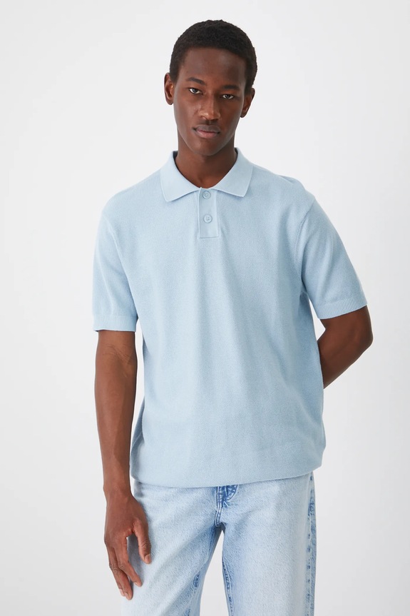 Polo bawełniane męskie z fakturą kolor turkusowy gładkie turkusowy RS25-POM405