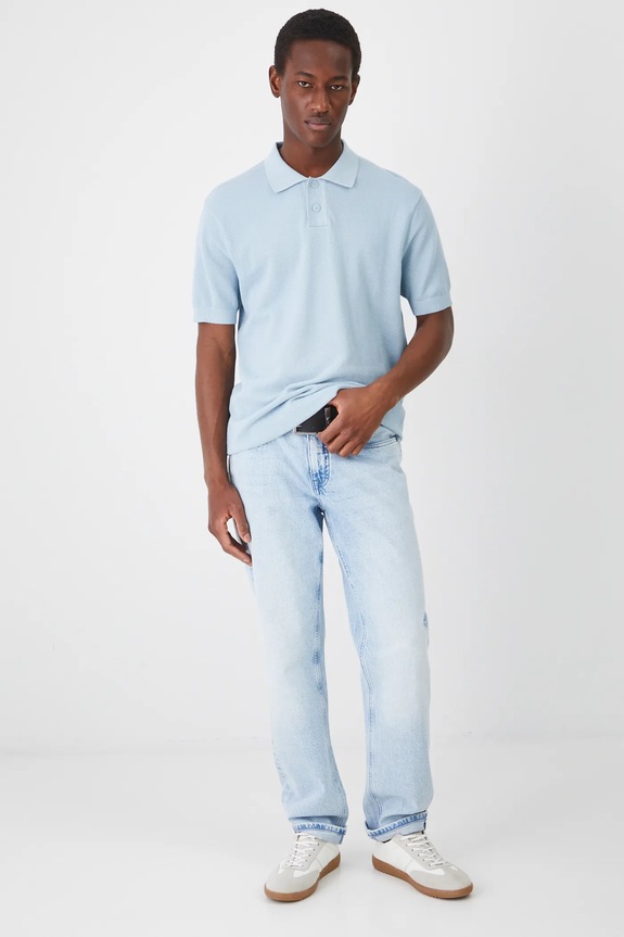 Polo bawełniane męskie z fakturą kolor turkusowy RS25-POM405 turkusowy RS25