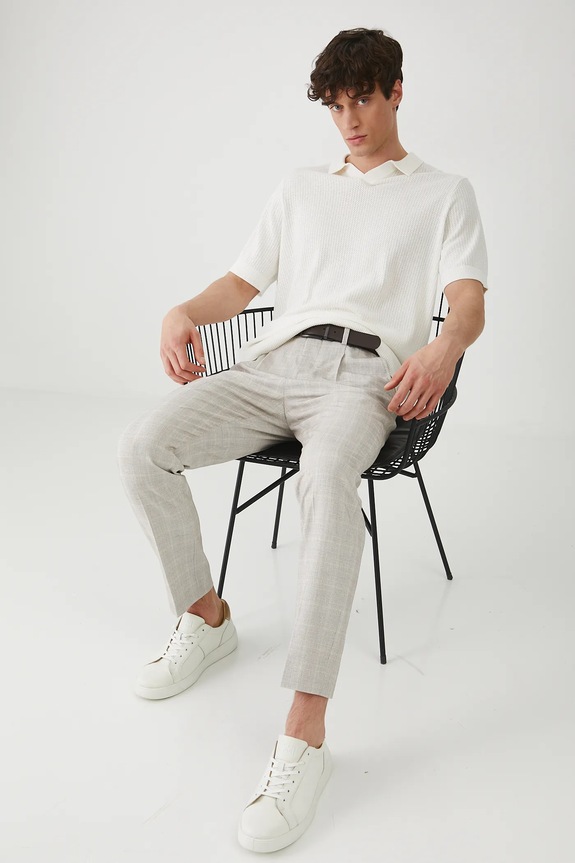 Polo tričko pánske s textúrou béžová farba RS25-POM905 béžová RS25