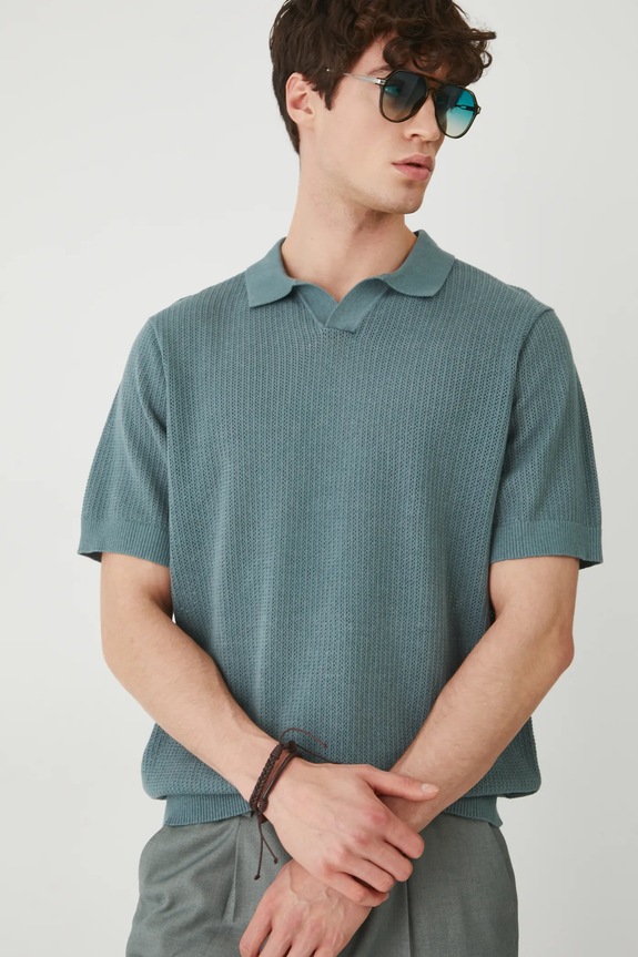 Polo tričko pánske s textúrou zelená farba zelená RS25-POM905