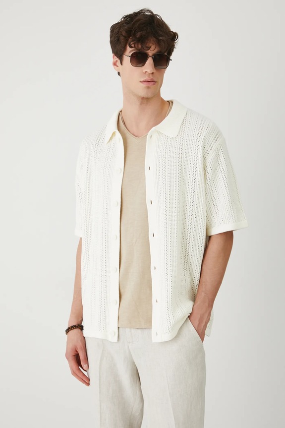 Polo tričko pánské se strukturou béžová barva další béžová RS25-POM909