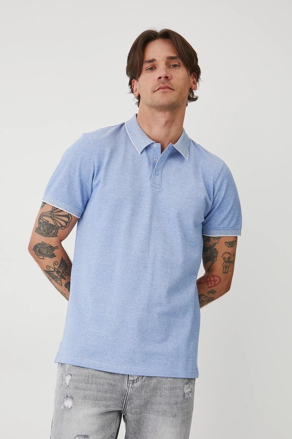 Polo bawełniane męskie z elastanem z dzianiny strukturalnej kolor różowy RS25-POMA01 niebieski RW25