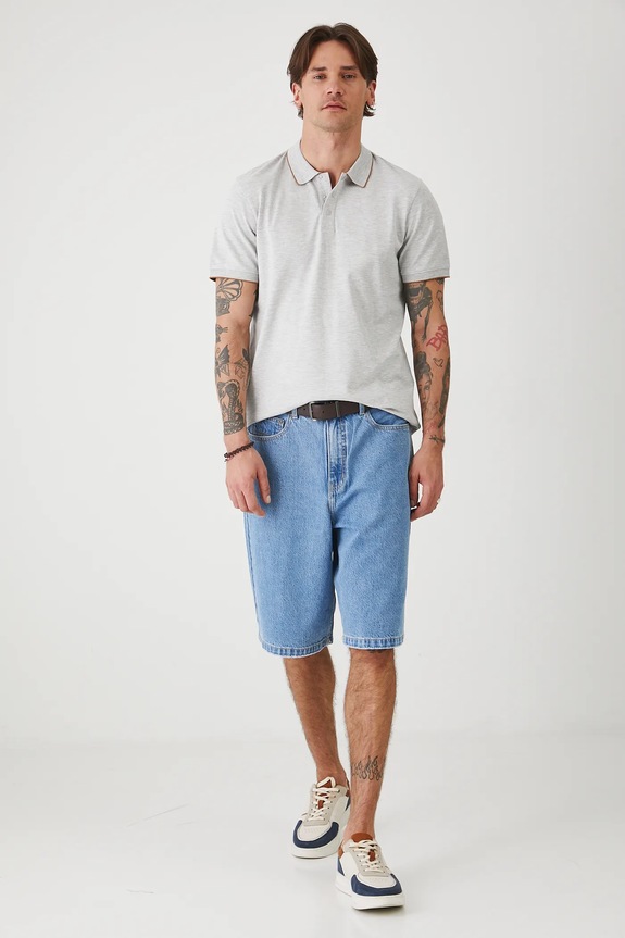 Polo bawełniane męskie z elastanem z dzianiny strukturalnej kolor różowy z elastanem szary RS25-POMA01