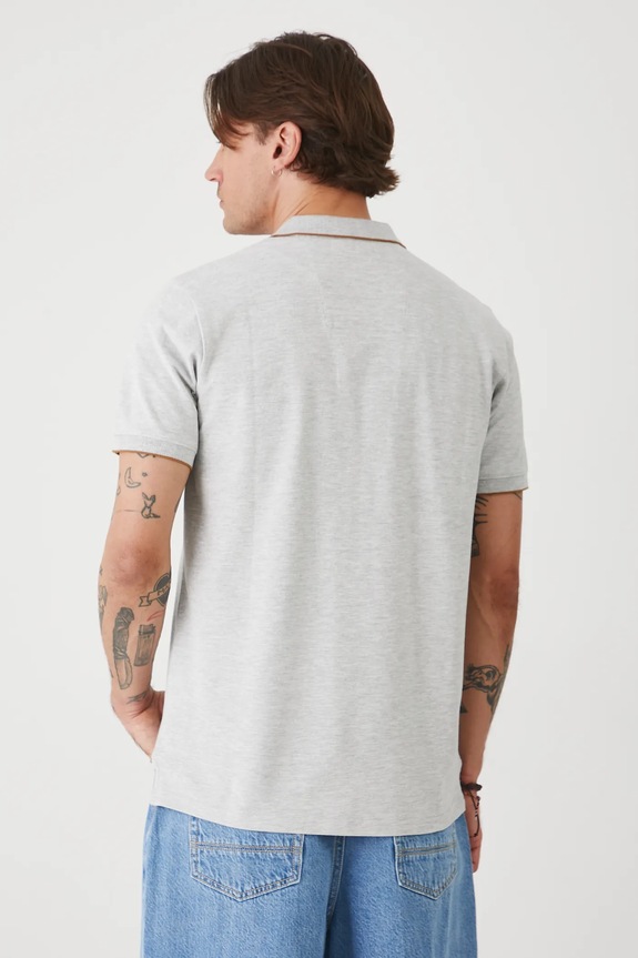 Odzież Polo bawełniane męskie z elastanem z dzianiny strukturalnej kolor różowy RS25-POMA01 szary