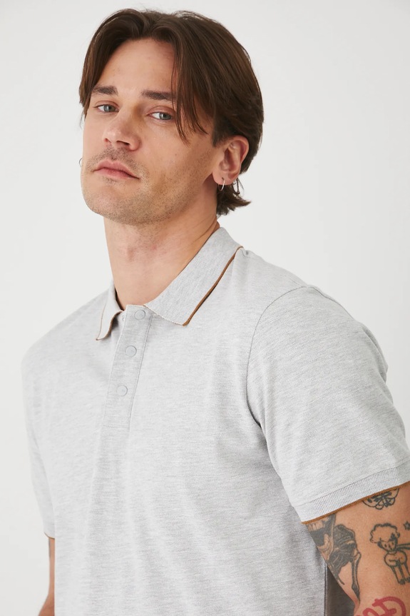 Polo bawełniane męskie z elastanem z dzianiny strukturalnej kolor różowy szary RS25-POMA01