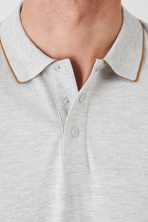 Polo bawełniane męskie z elastanem z dzianiny strukturalnej kolor różowy RS25-POMA01 szary