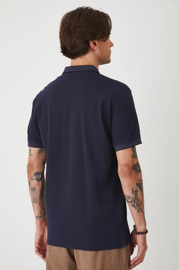 Oblečenie Polo tričko pánske s elastanom v štruktúrovanom úplete ružová farba RS25-POMA01 tmavomodrá