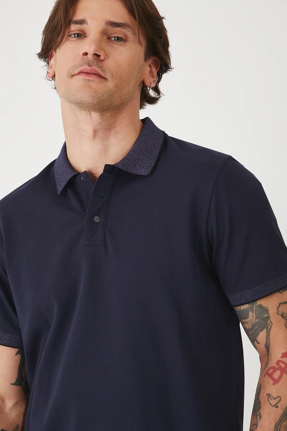 Polo tričko pánske s elastanom v štruktúrovanom úplete ružová farba tmavomodrá RS25-POMA01