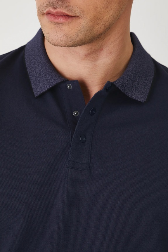 Polo tričko pánske s elastanom v štruktúrovanom úplete ružová farba RS25-POMA01 tmavomodrá