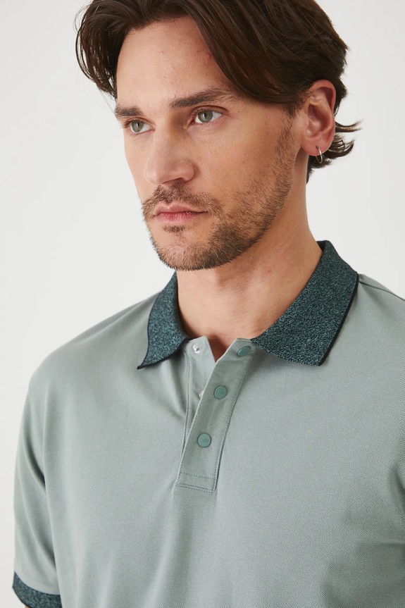 Polo bawełniane męskie z elastanem z dzianiny strukturalnej kolor różowy zielony RS25-POMA01
