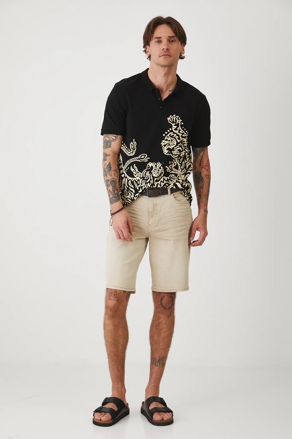 Polo bawełniane męskie z elastanem z nadrukiem kolor czarny RS25-POMA14 czarny RS25