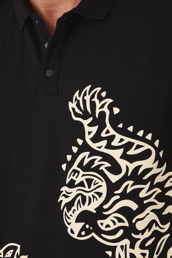 Polo bawełniane męskie z elastanem z nadrukiem kolor czarny RS25-POMA14 czarny