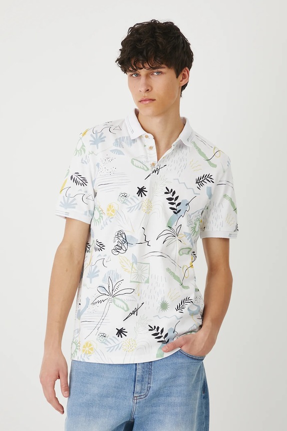 Polo bawełniane męskie z dzianiny strukturalnej z elastanem kolor biały z elastanem biały RS25-POMB13