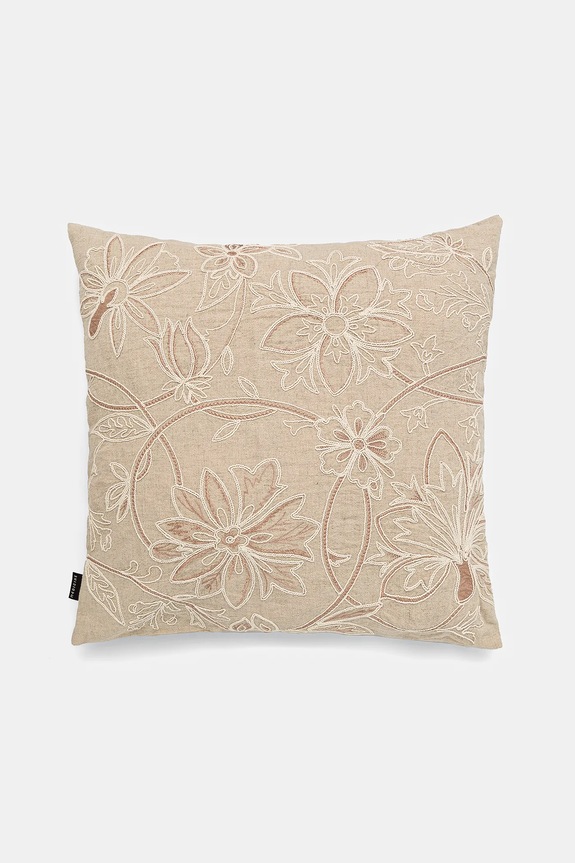 Poszewka na poduszkę z lnem z ozdobną aplikacją 45 x 45 cm kolor beżowy beżowy RS25-PSU905