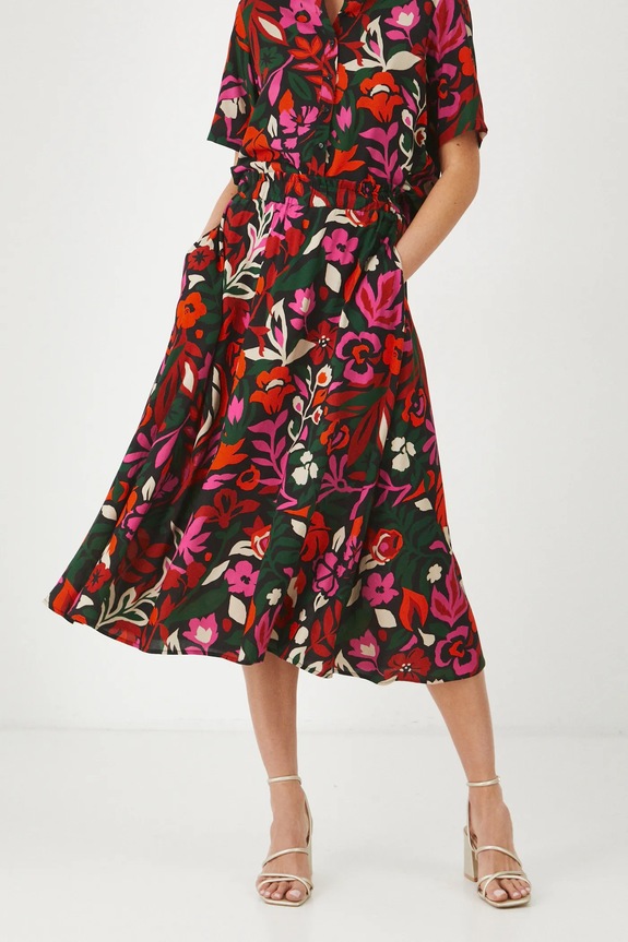 Spódnica damska midi z wiskozy wzorzysta kolor multicolor multicolor RS25-SDD030