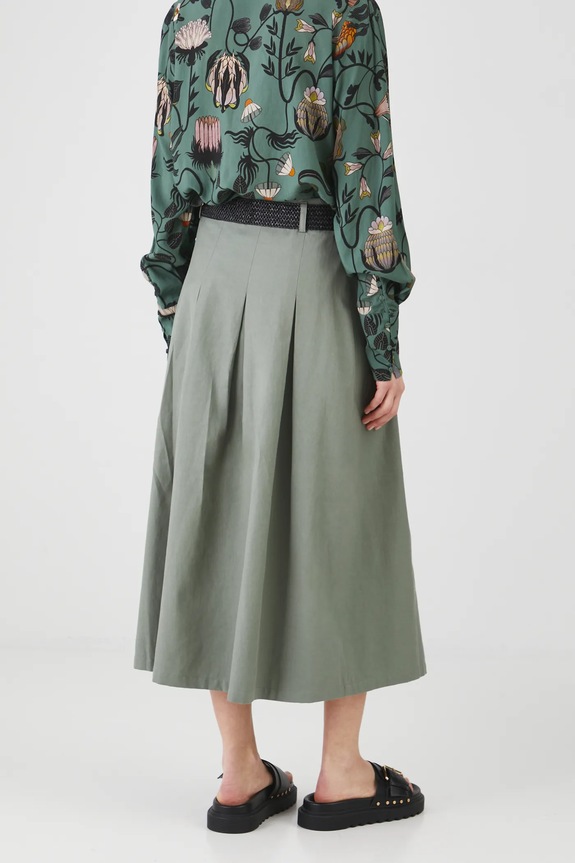 Oblečenie Sukňa dámska maxi s opaskom hladká zelená farba RS25-SDD601 zelená