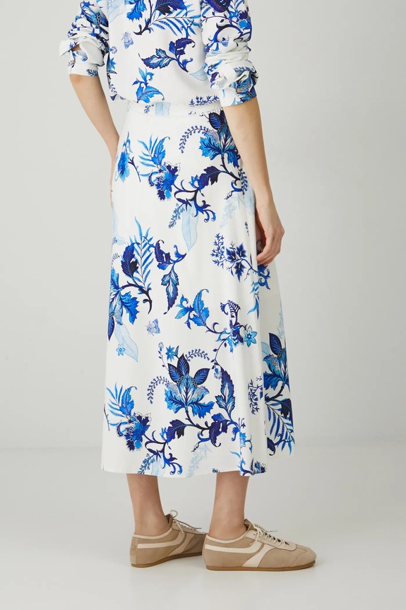 Oblečenie Sukňa s prímesou ľanu dámska maxi vzorovaná biela farba RS25-SDD700 biela