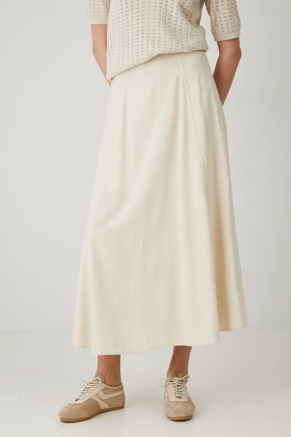 Spódnica z domieszką lnu maxi gładka kolor beżowy RS25-SDD807 beżowy RS25