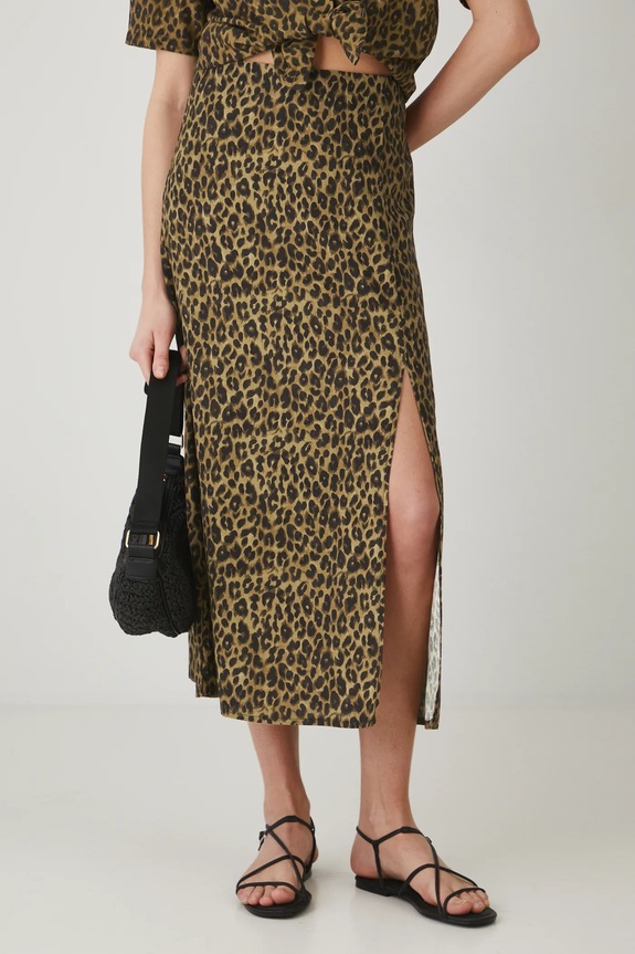 Sukňa s prímesou ľanu dámska leopardí vzor maxi viac farieb casual viacfarebná RS25-SDD808