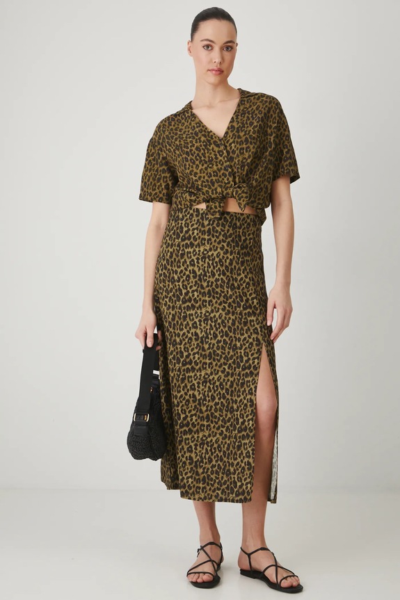 Sukňa s prímesou ľanu dámska leopardí vzor maxi viac farieb RS25-SDD808 viacfarebná RS25