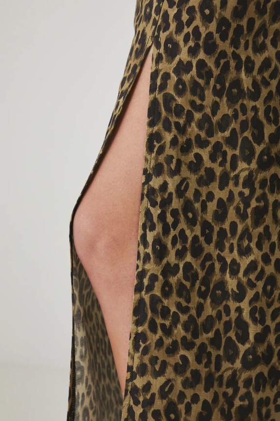 Sukňa s prímesou ľanu dámska leopardí vzor maxi viac farieb viacfarebná RS25-SDD808