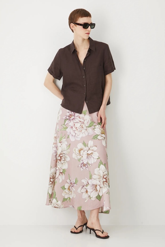 Spódnica damska maxi w kwiaty kolor różowy różowy RS25-SDD901