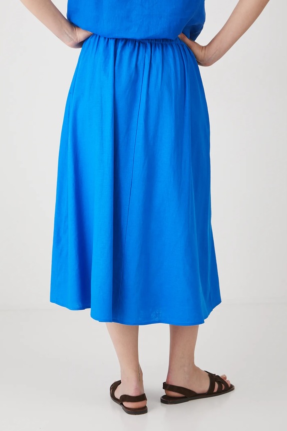 Odzież Spódnica z lnem damska midi gładka kolor niebieski RS25-SDD908 niebieski