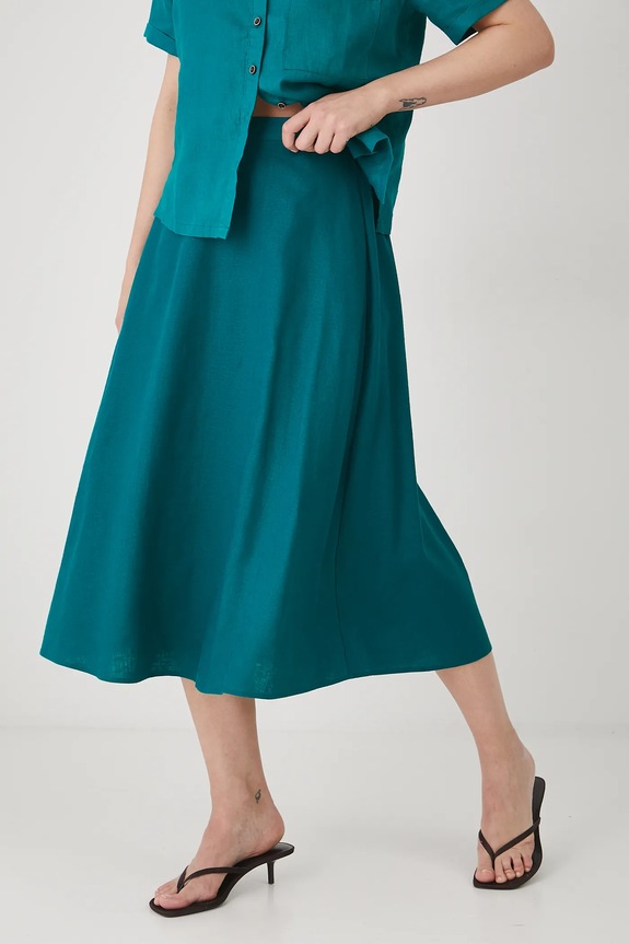 Spódnica z lnem damska midi gładka kolor zielony RS25-SDD908 turkusowy RS25