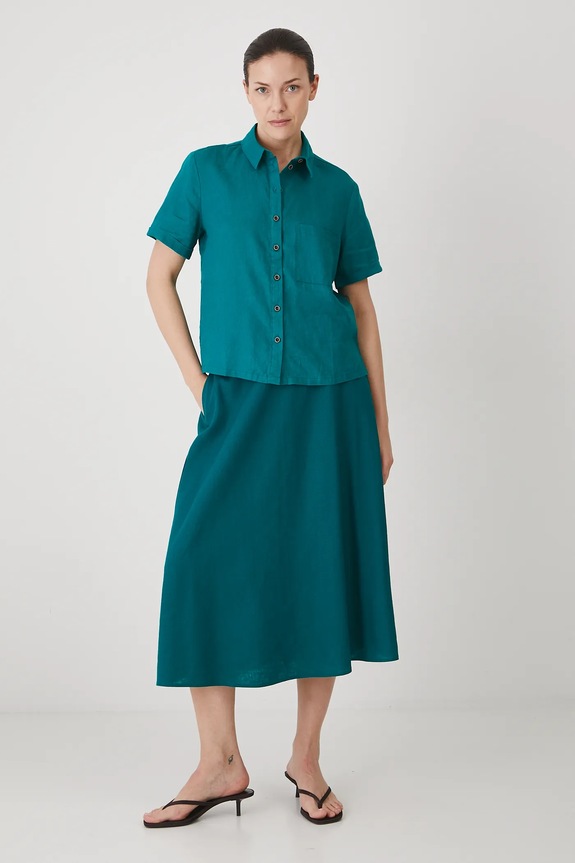 Odzież Spódnica z lnem damska midi gładka kolor zielony RS25-SDD908 turkusowy