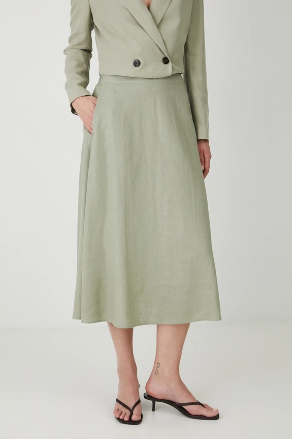 Spódnica z lnem damska midi gładka kolor zielony RS25-SDD908 zielony RS25