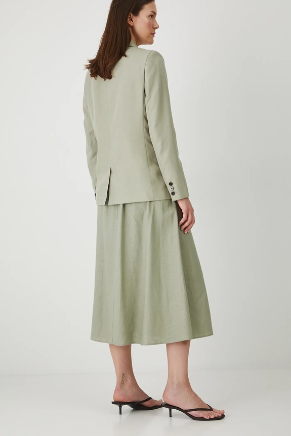 Odzież Spódnica z lnem damska midi gładka kolor zielony RS25-SDD908 zielony