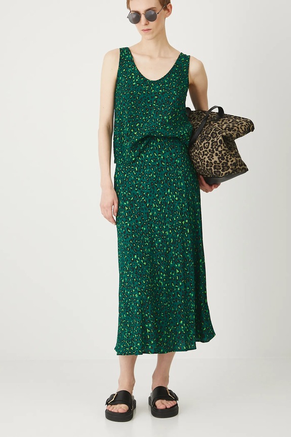 Spódnica damska maxi wzorzysta z wiskozy kolor zielony rozkloszowany zielony RS25-SDDC01