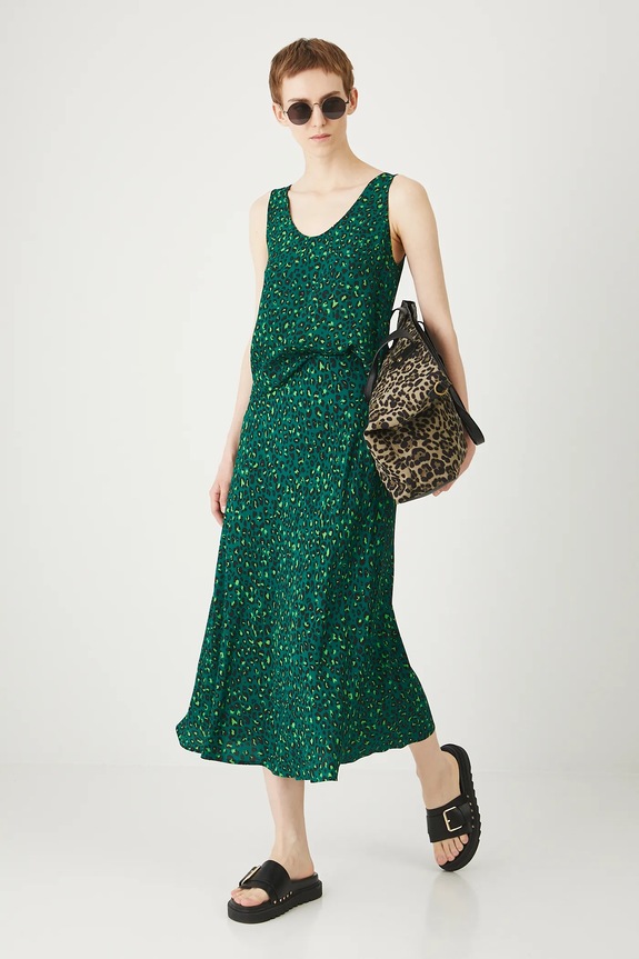 Spódnica damska maxi wzorzysta z wiskozy kolor zielony zielony RS25-SDDC01