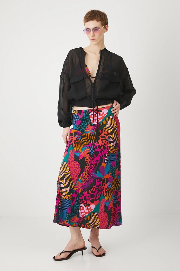 Spódnica damska maxi wzorzysta z wiskozy kolor multicolor rozkloszowany multicolor RS25.SDDC05